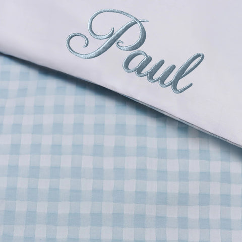 monogram "Amalia" on the "Into The Woodlands print Baby Duvet in color Ivory